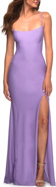 La Femme Long Prom Dress in Luxurious Jersey with Slit