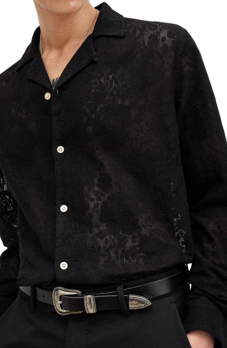 AllSaints Okesa Floral Cotton Lace Button Up Shirt, Alternate, color, 