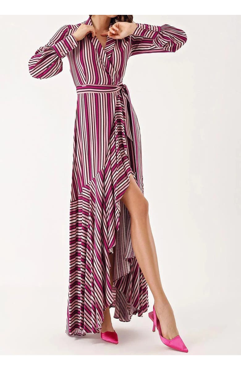 Le Fafo Striped Maxi Wrap Dress, Main, color, Striped Pink
