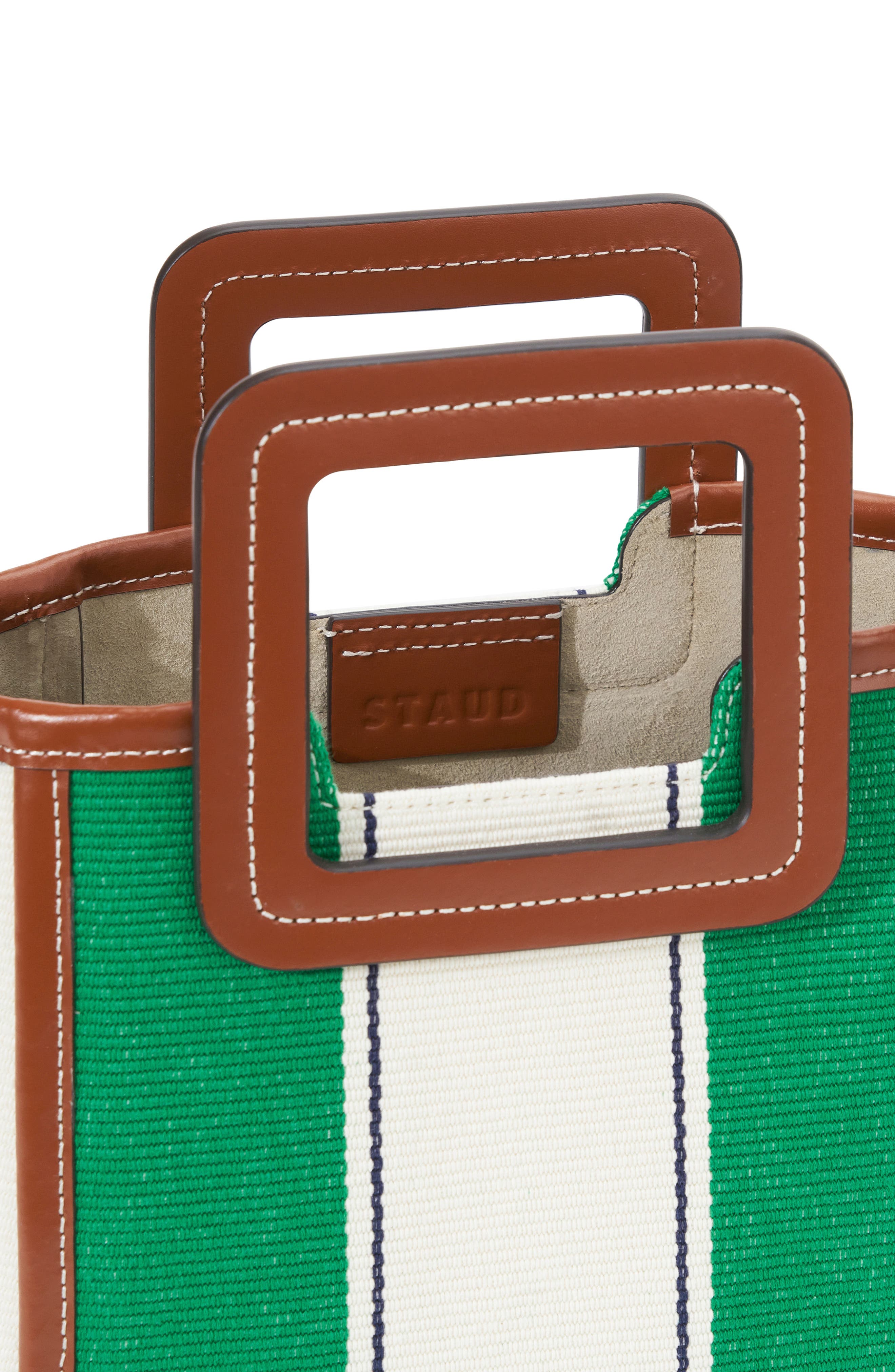 STAUD Mini Shirley Bungalow Stripe Canvas & Leather Tote, Alternate, color, 
