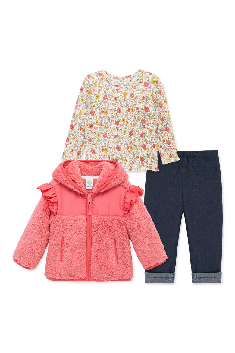 Garden T-Shirt, Fleece Hooded Jacket & Denim Leggings Set, Alternate, color, ROSE