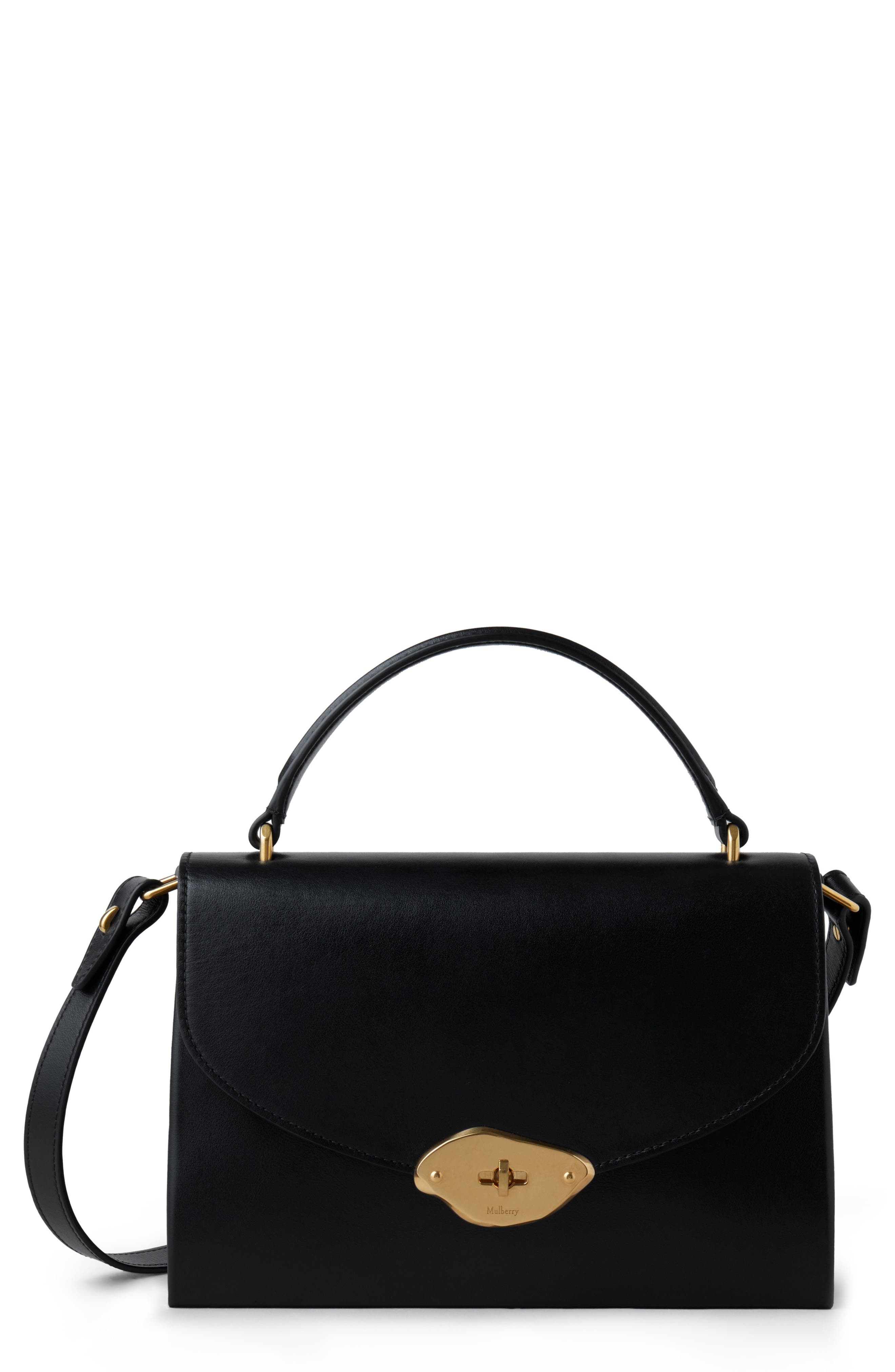 Mulberry Lana High Gloss Leather Top Handle Bag, Main, color, Black