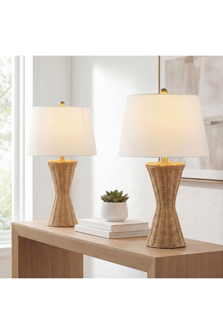 Laura 27" Coastal Designer Iron/Rattan Wicker LED Table Lamp, Natural, Main, color, Natural