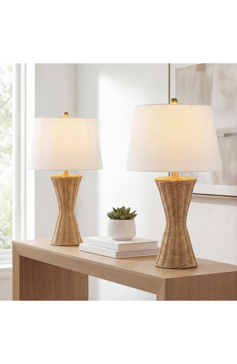 JONATHAN Y Laura 27" Coastal Designer Iron/Rattan Wicker LED Table Lamp, Natural, Main, color, Natural