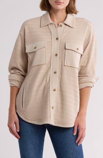 Thread & Supply Chevron Knit Shacket In Taupe