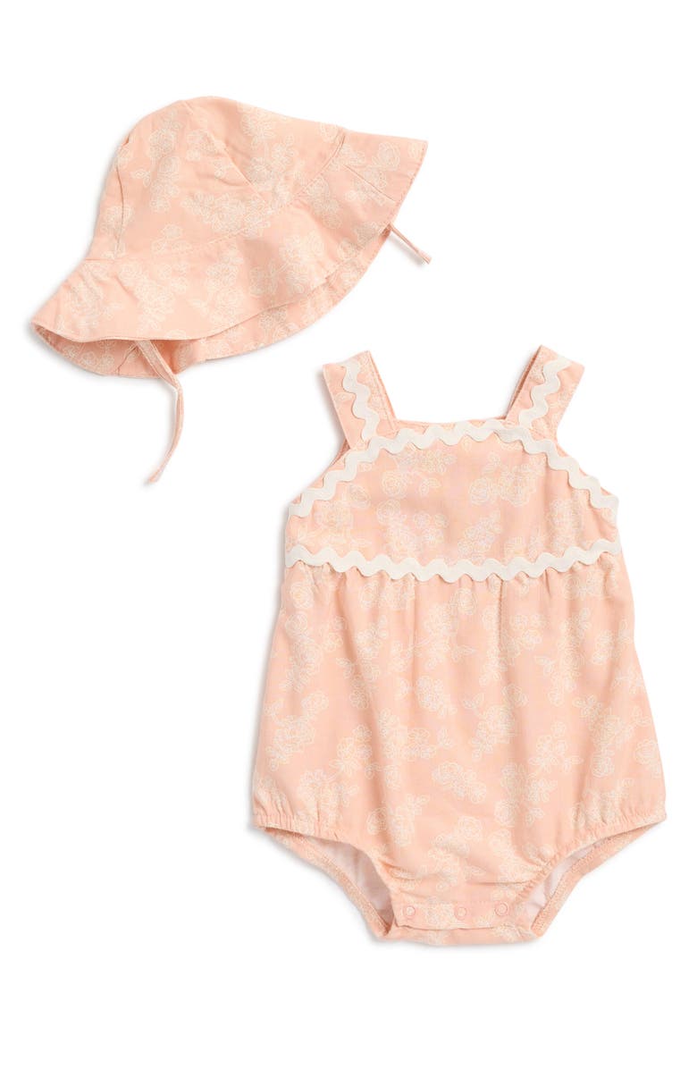 Nicole Miller Ric Rac Bubble Romper & Sunhat Set, Main, color,