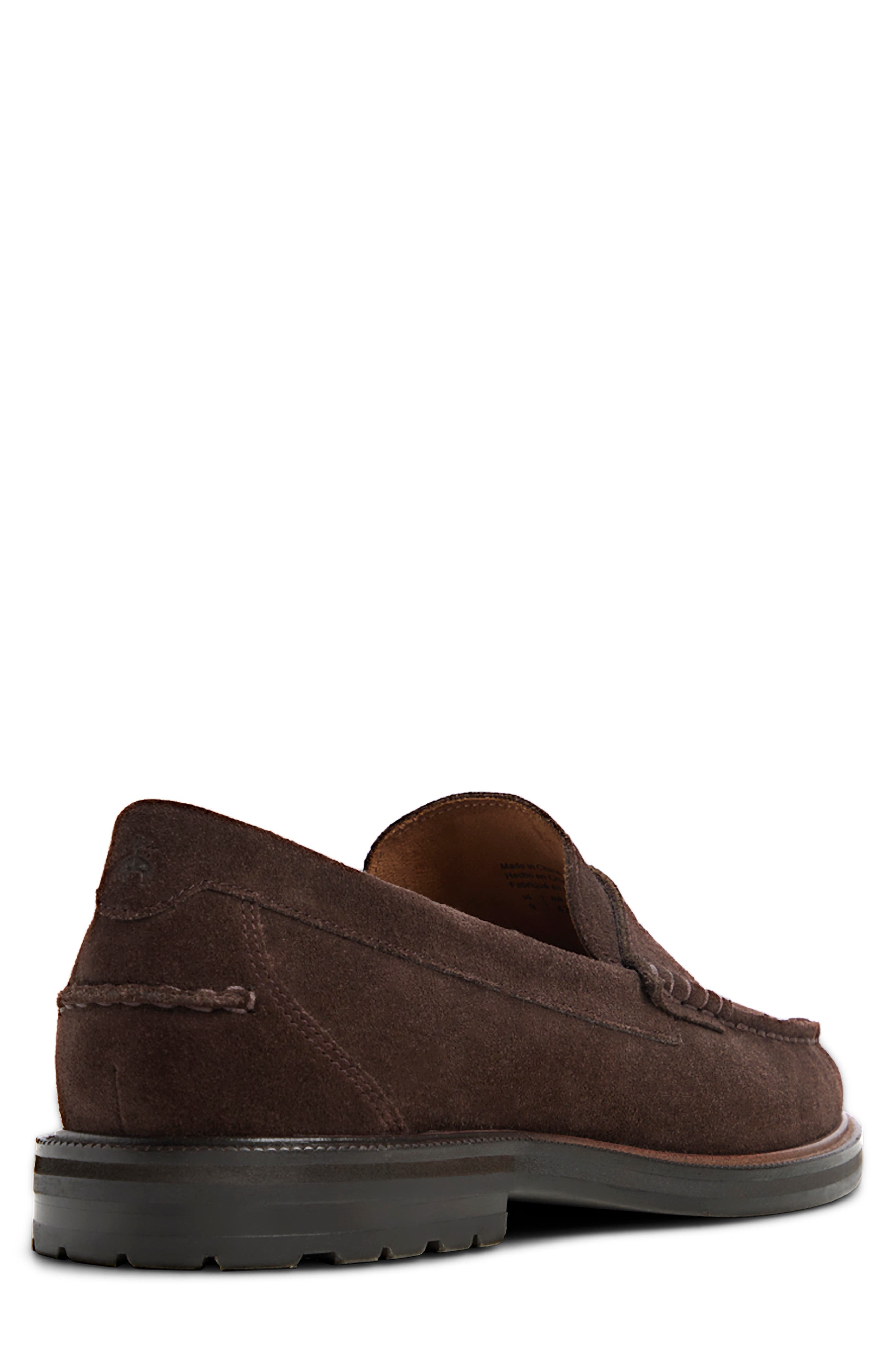 Astor Leather Penny Loafer, Alternate, color, DARK BROWN