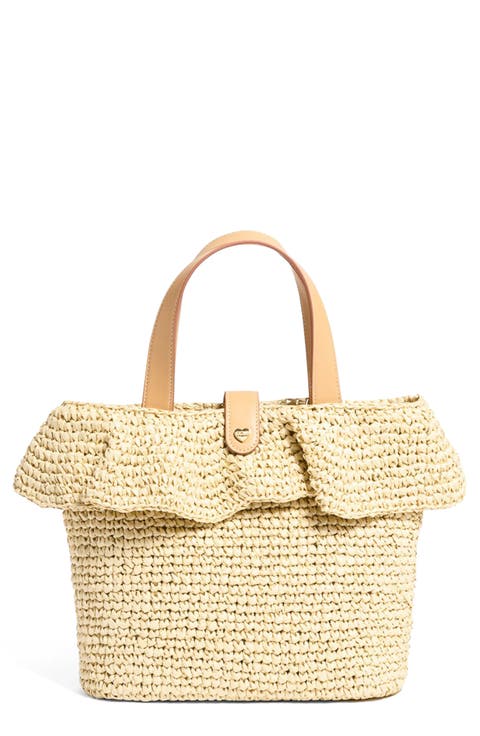 Small Ruffle Raffia Tote