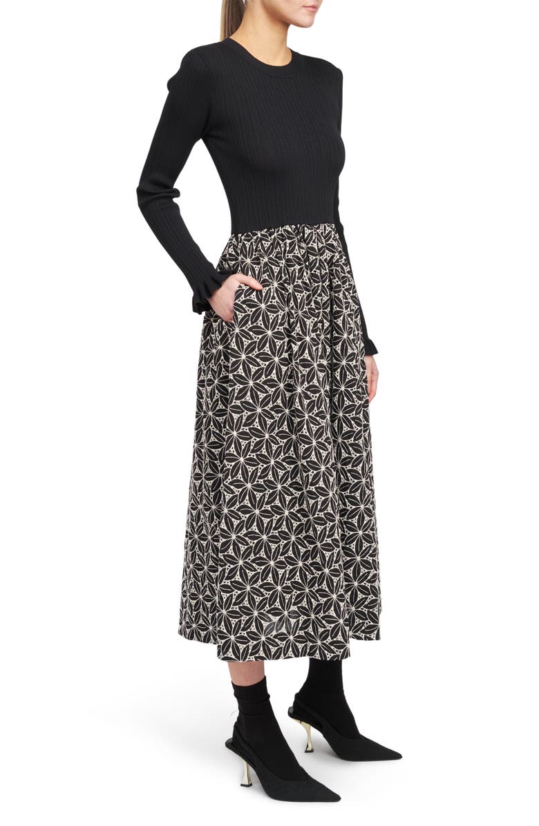 En Saison Brynn Mixed Media Long Sleeve Midi Dress, Alternate, color, 