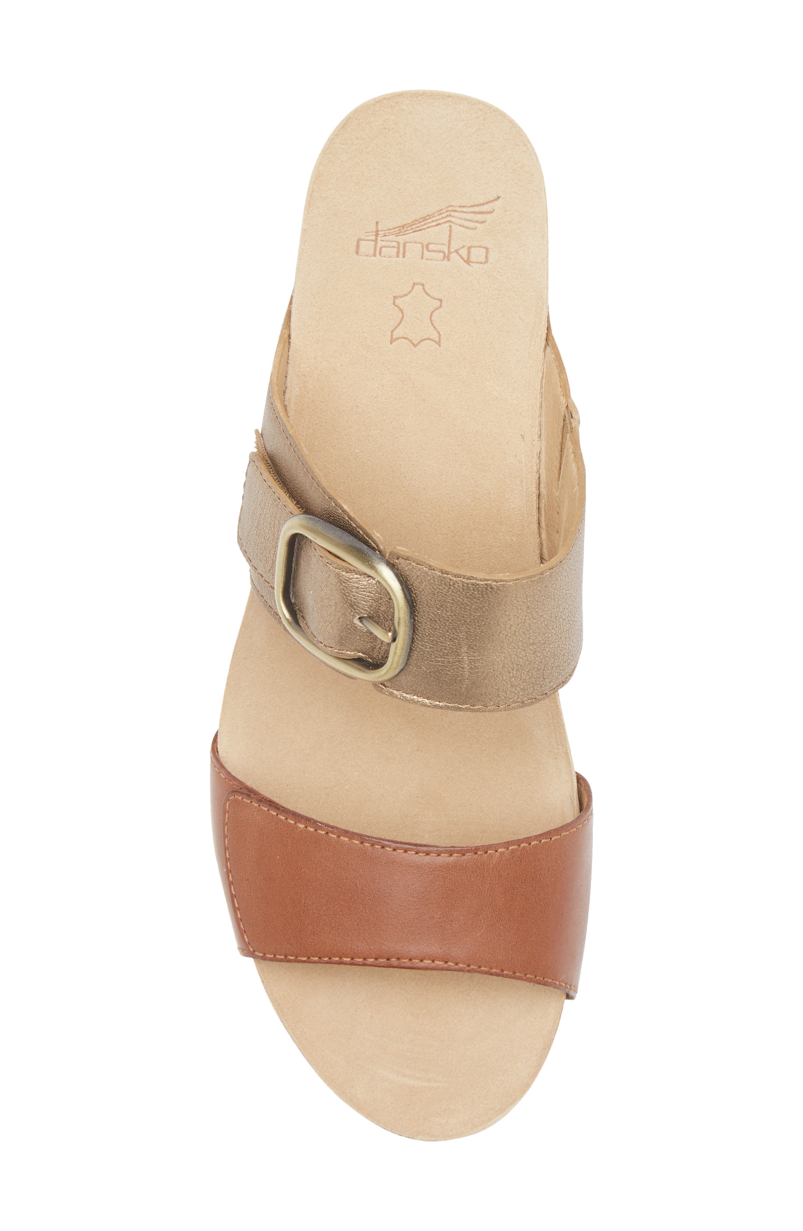 Shannon Platform Wedge Slide Sandal, Alternate, color, GOLD/TAN LEATHER