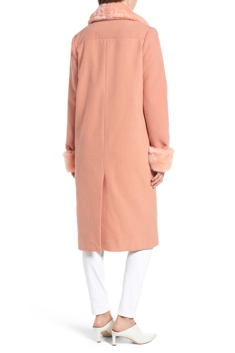Perry Faux Fur Trim Coat, Alternate, color, DUSTY CORAL