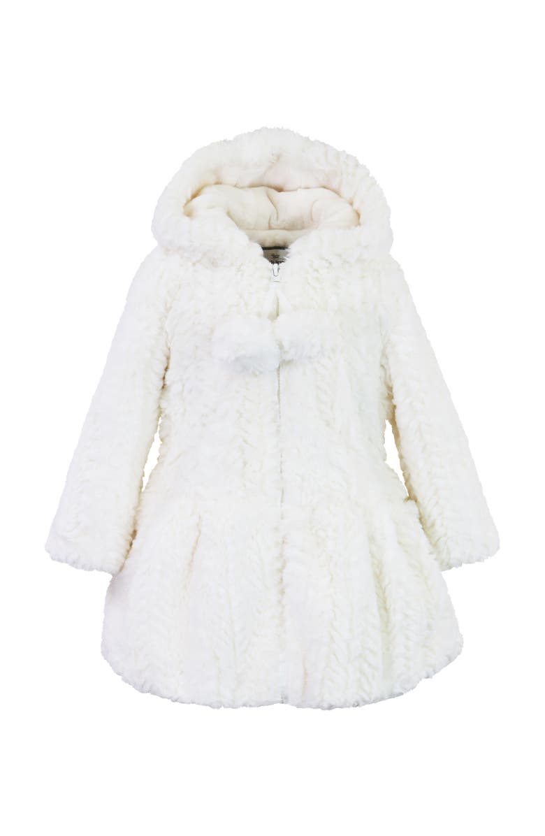 Widgeon Faux Fur Hooded Zip Front Pompom Coat, Main, color, Ivory Tidal Wave