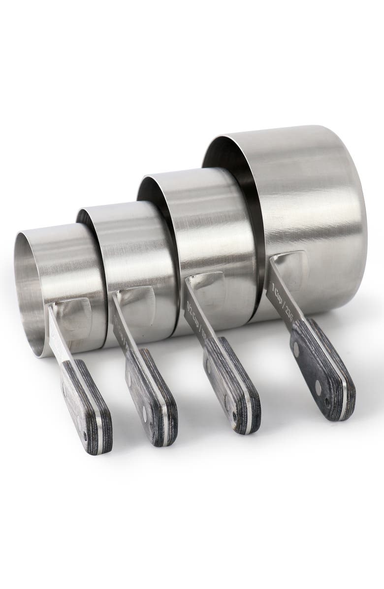 OSTER Blakeley 4 Piece Stainless Steel Measuring Cup Set Gray with Wood Handles, Alternate, color, Dark Gray