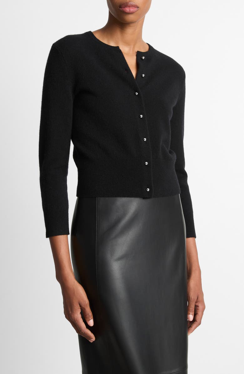 Wool Cashmere Blend Crew Neck Cropped Cardigan