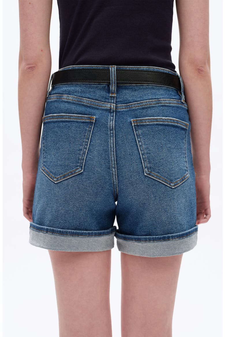 High Waist Cuffed Denim Shorts, Alternate, color, DARK BLUE