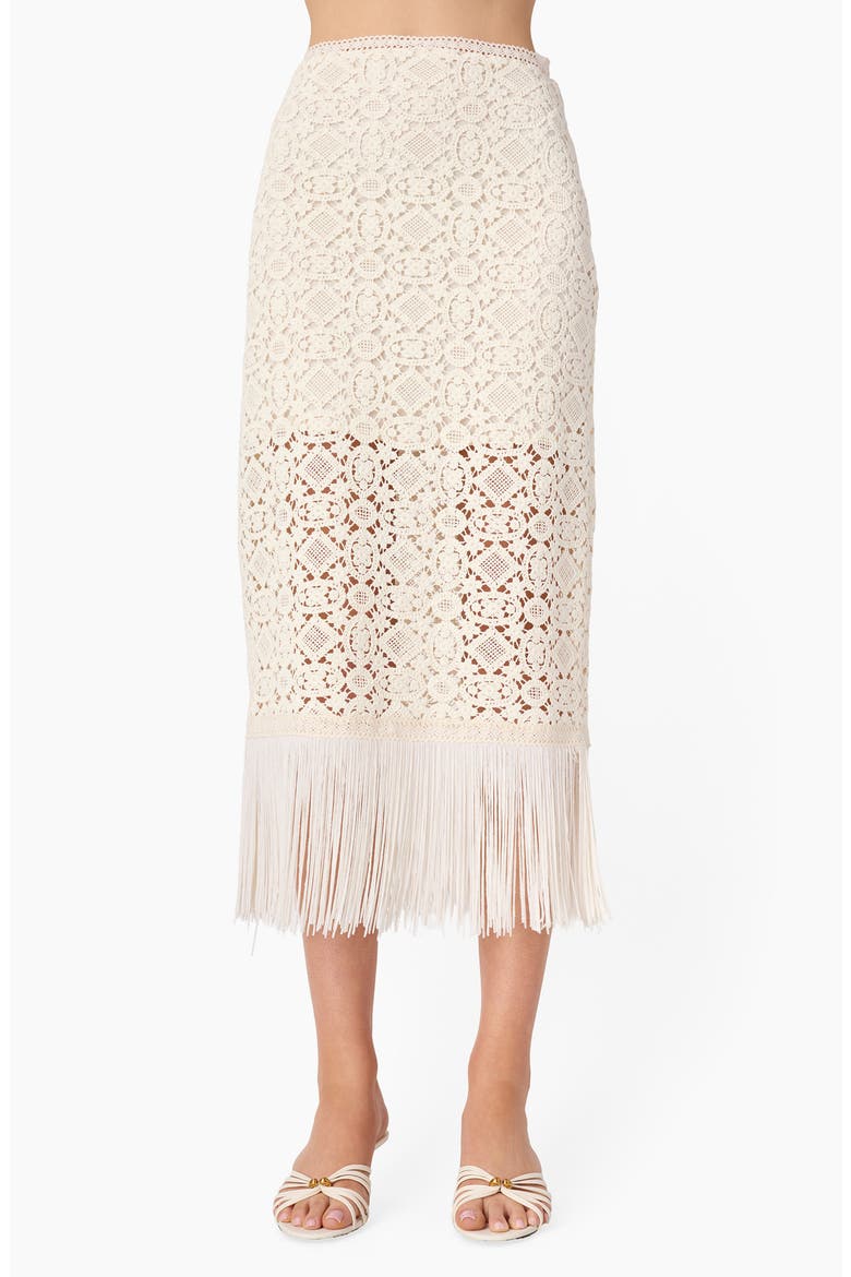 Veezia Fringe Hem Open Stitch Midi Skirt, Main, color, CERAMIC