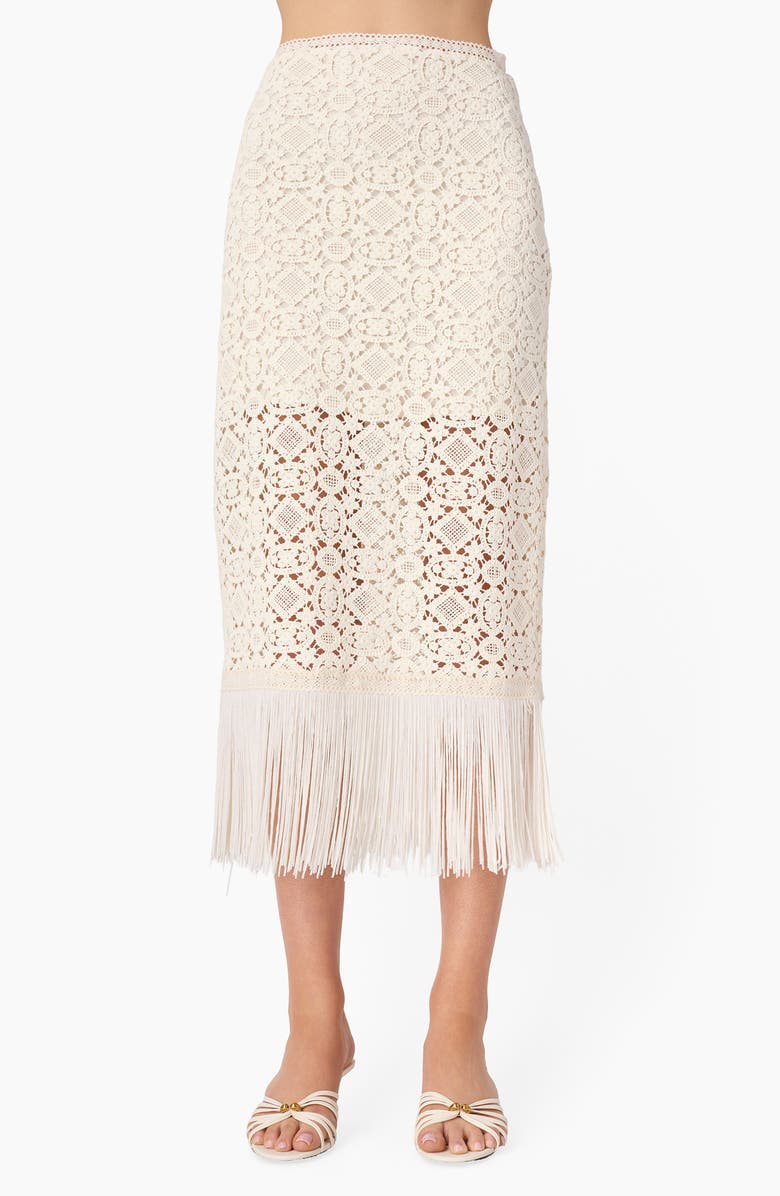 CAMI NYC Veezia Fringe Hem Open Stitch Midi Skirt, Main, color, Ceramic
