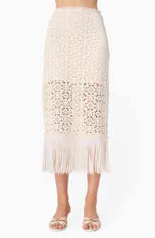 Veezia Fringe Hem Open Stitch Midi Skirt