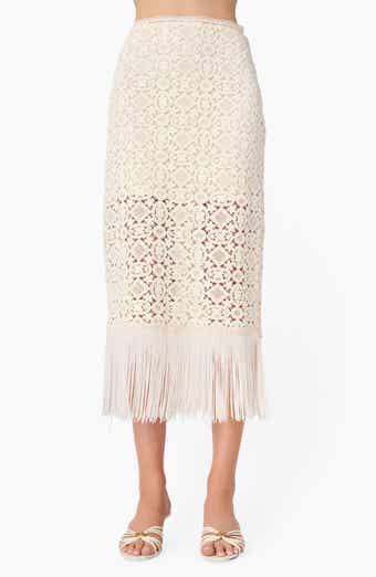 Veezia Fringe Hem Open Stitch Midi Skirt