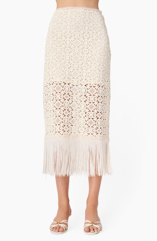 CAMI NYC Veezia Fringe Hem Open Stitch Midi Skirt in Ceramic at Nordstrom, Size 0