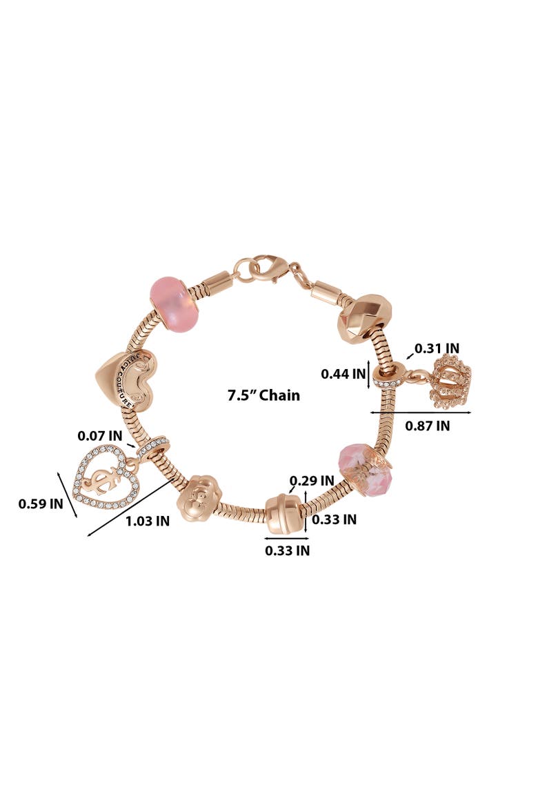 Multi-Charm Beaded Chain Bracelet, Gold-Tone with Pink Accents, Alternate, color, Gold Tone