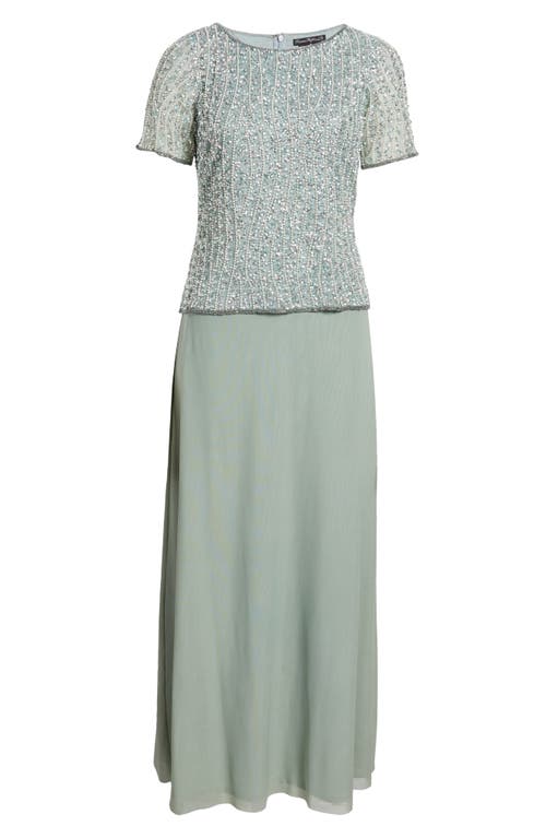 Pisarro Nights Beaded Mock Two-piece Gown In Mint