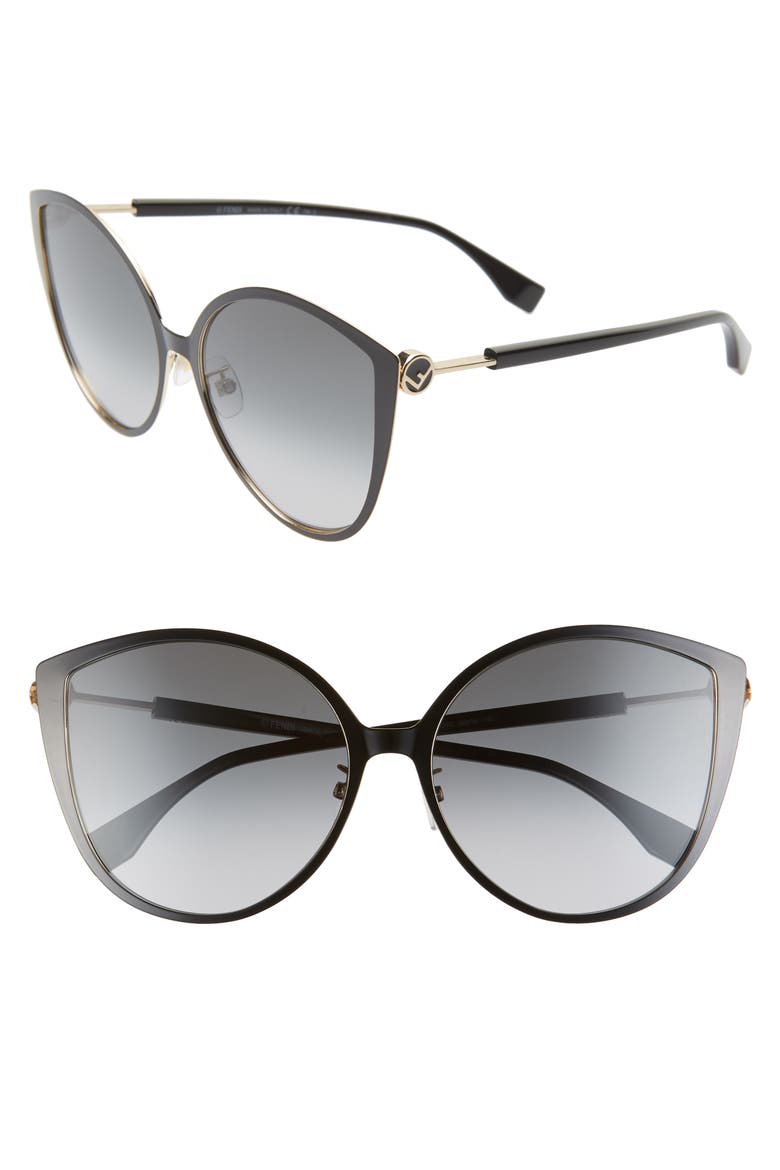 60mm Special Fit Cat Eye Sunglasses, Main, color, BLACK GOLD/ DKGRAY GRADIENT