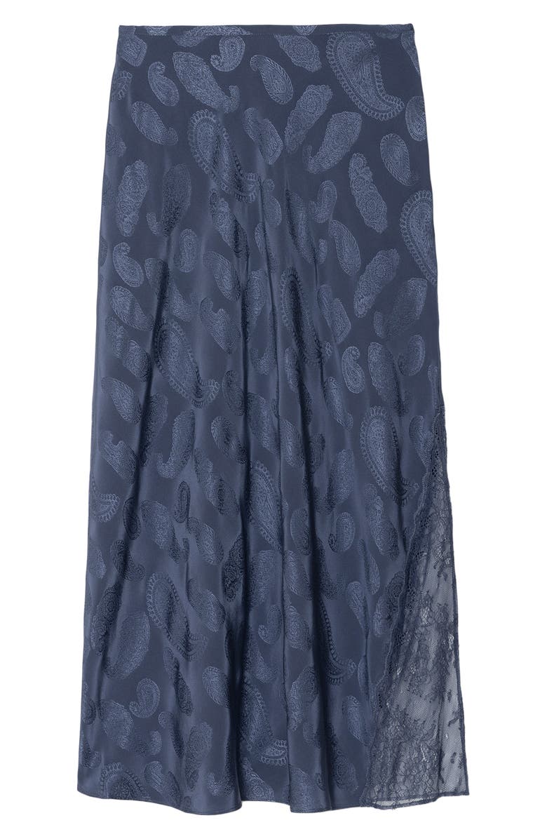 Zadig & Voltaire Jayla Paisley Jacquard Silk Satin Midi Skirt, Alternate, color, Storm
