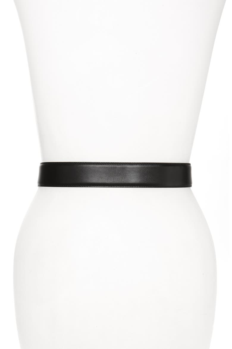 Crystal Logo Leather Belt, Alternate, color, BLACK