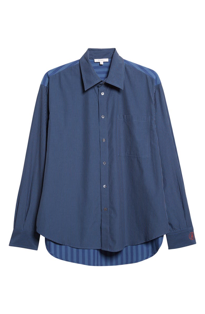 JW Anderson Patchwork Stripe Cotton Button-Up Shirt, Alternate, color, Navy