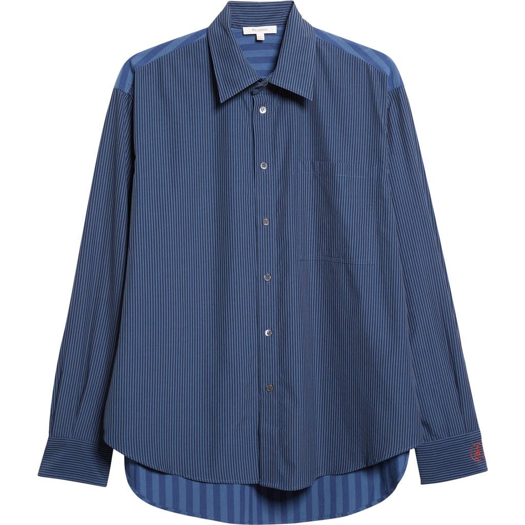 Jw Anderson Patchwork Stripe Cotton Button-up Shirt In Blue