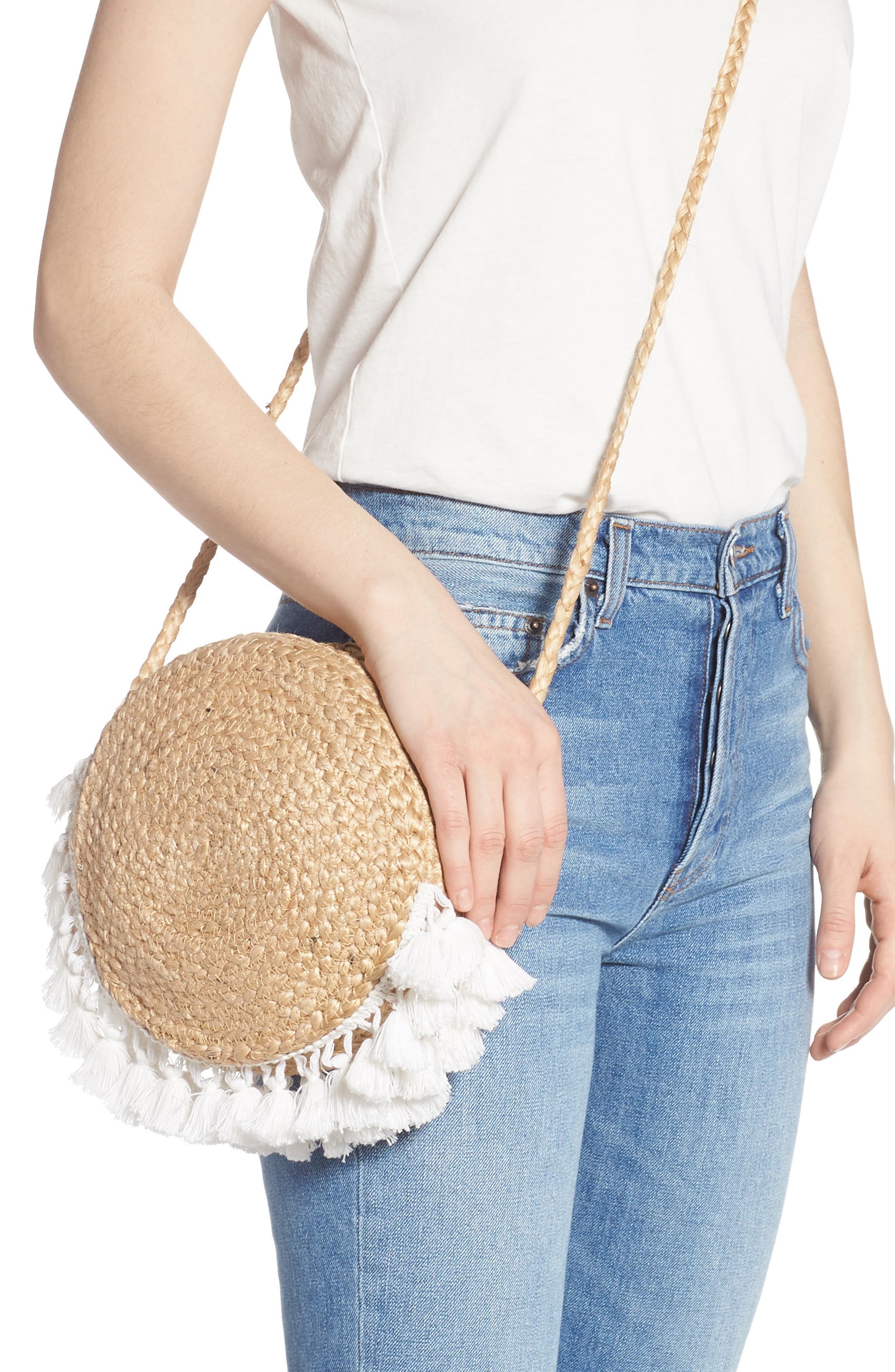 Marina Woven Circle Crossbody Bag, Alternate, color, IVORY