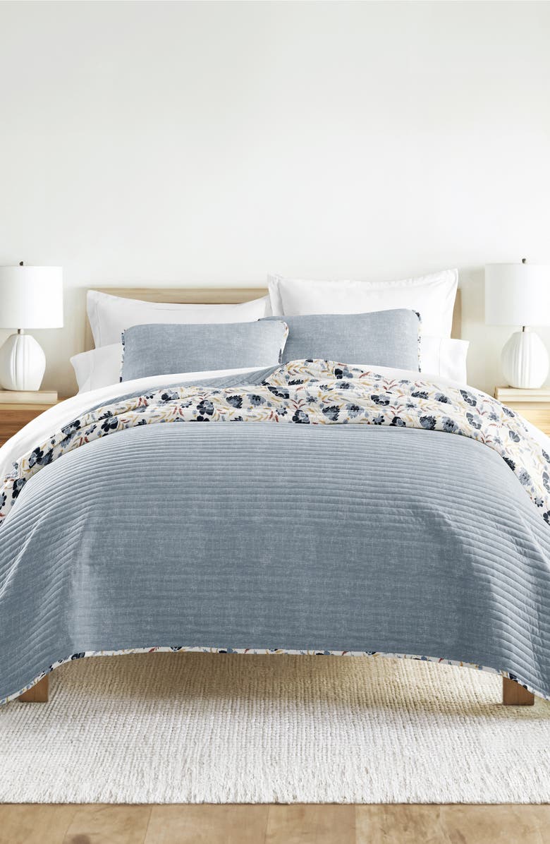 HOMESPUN Pattern Reversible Quilt & Sham Set, Alternate, color, Jacobean Light Blue