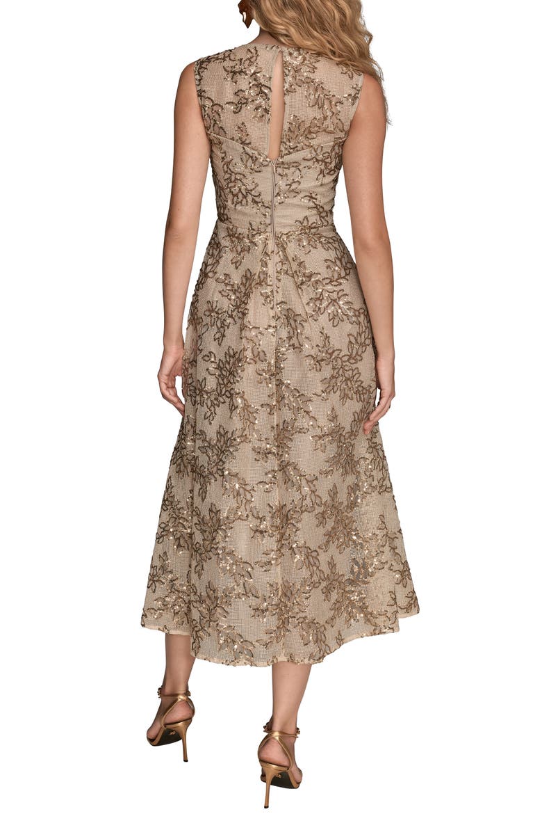 Floral Sequin Sleeveless Gown, Alternate, color, SAND