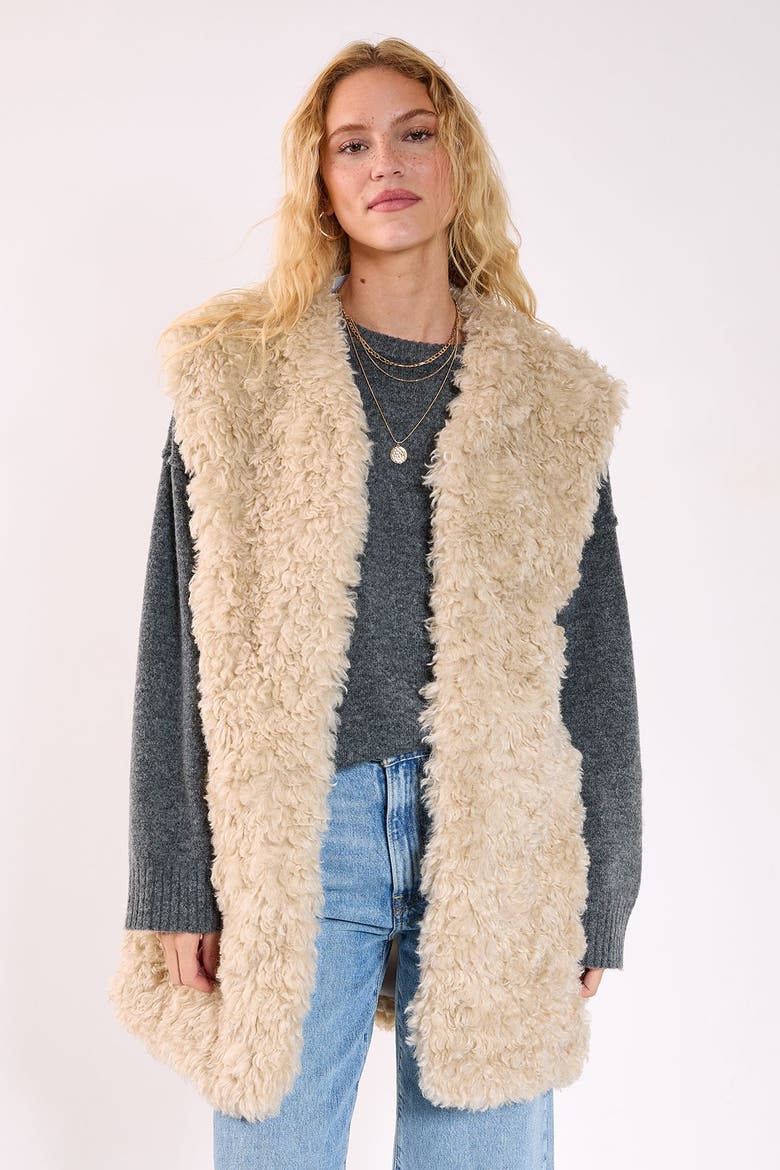 Curly Faux Fur Borg Gilet, Main, color, Ecru