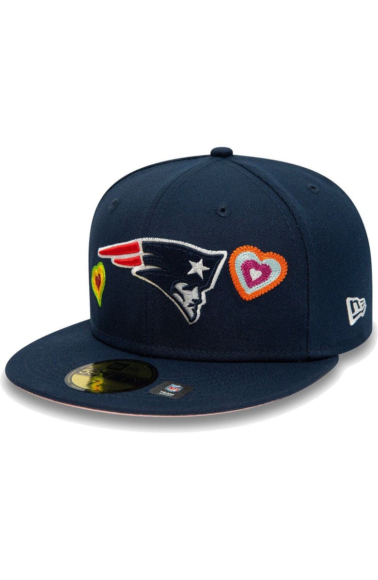 New Era Men's New Era Navy New England Patriots Chain Stitch Heart 59FIFTY Fitted Hat, Alternate, color, Navy