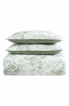 Laura Ashley Cotton 3-Piece Comforter & Sham Quilt Set