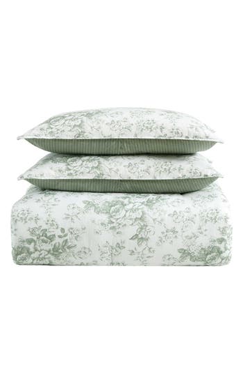 Laura Ashley 3-piece Comforter & Sham Quilt Set In Mist Green
