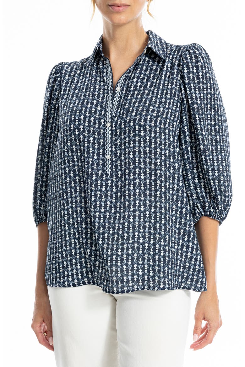 Three Quarter Sleeve Top, Main, color, NAVY BULB VINES