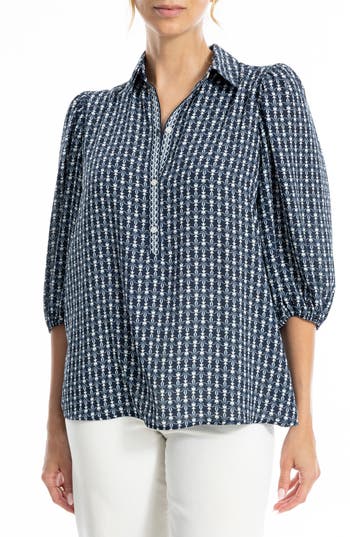 Max Studio Three Quarter Sleeve Top In Blue