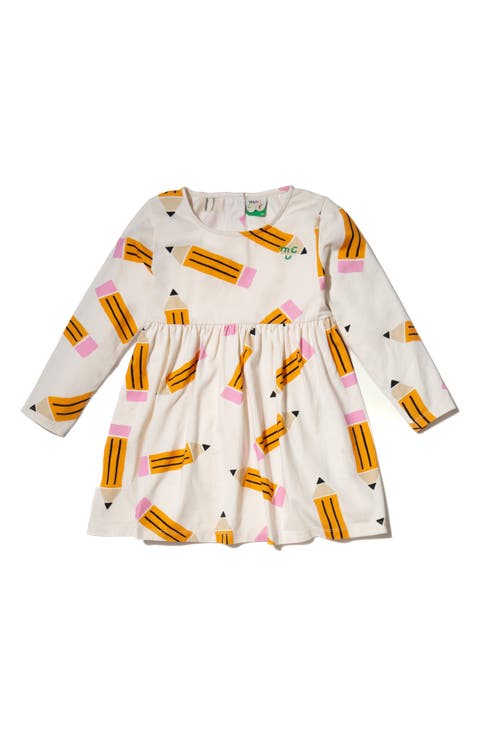 Kids' Pencil Print Long Sleeve Cotton Jersey Dress (Toddler, Little Kid & Big Kid)