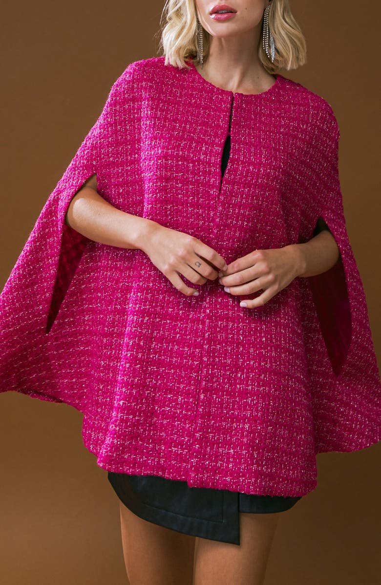 FLYING TOMATO Tweed Cape, Alternate, color, Fuchsia