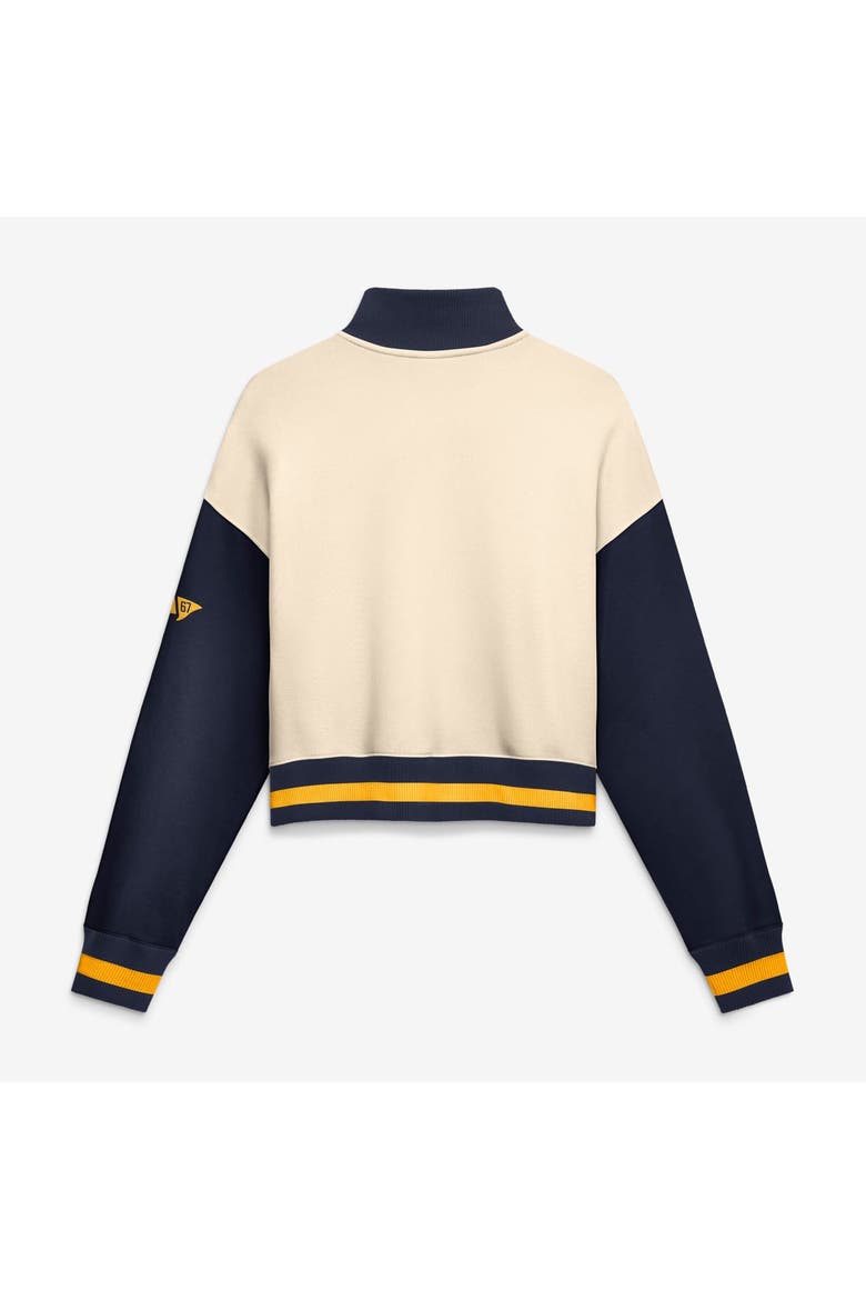 Women's Nike Natural/Navy West Virginia Mountaineers Oversized Legacy Color Block Cropped Quarter-Zip Pullover, Alternate, color, Natural