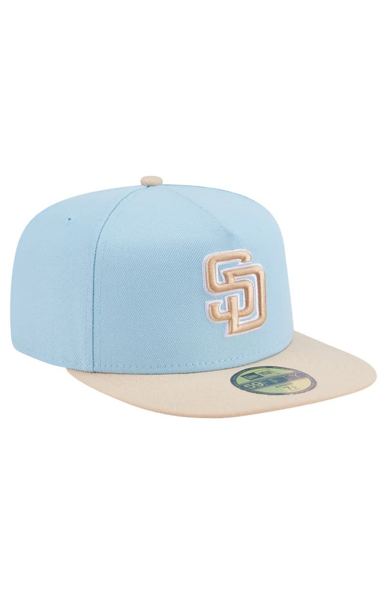New Era Men's New Era Light Blue/Cream San Diego Padres Two-Tone Color Pack A-Frame 59FIFTY Fitted Hat, Alternate, color, 