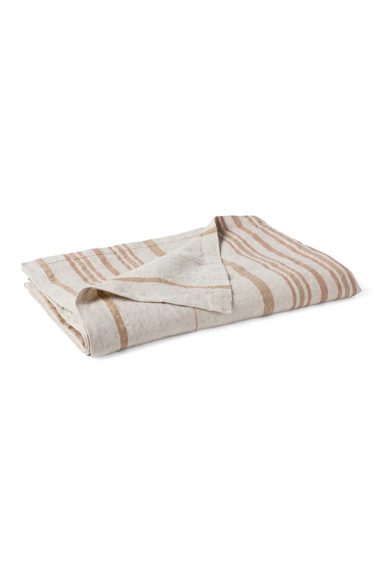 Organic Linen Throw Blanket, Main, color, KHAKI/ PRALINE STRIPE