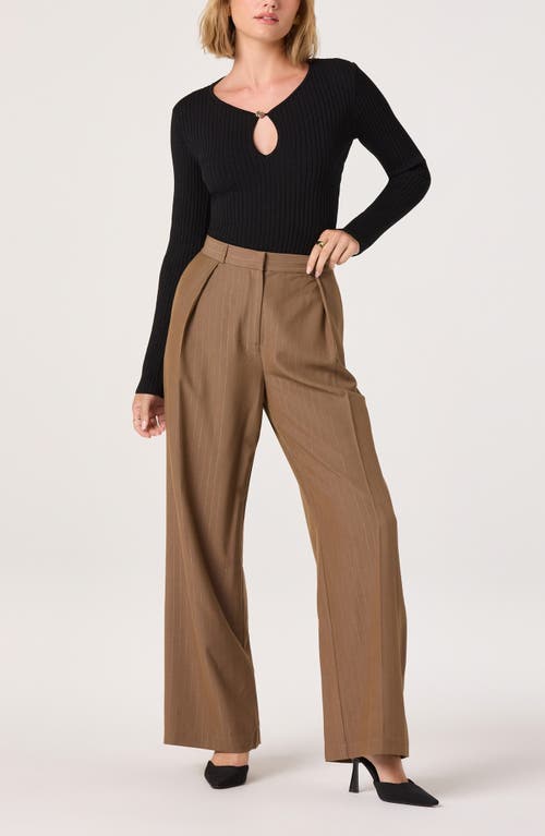 Astr The Label Pleated Metallic Pinstripe Pants In Brown