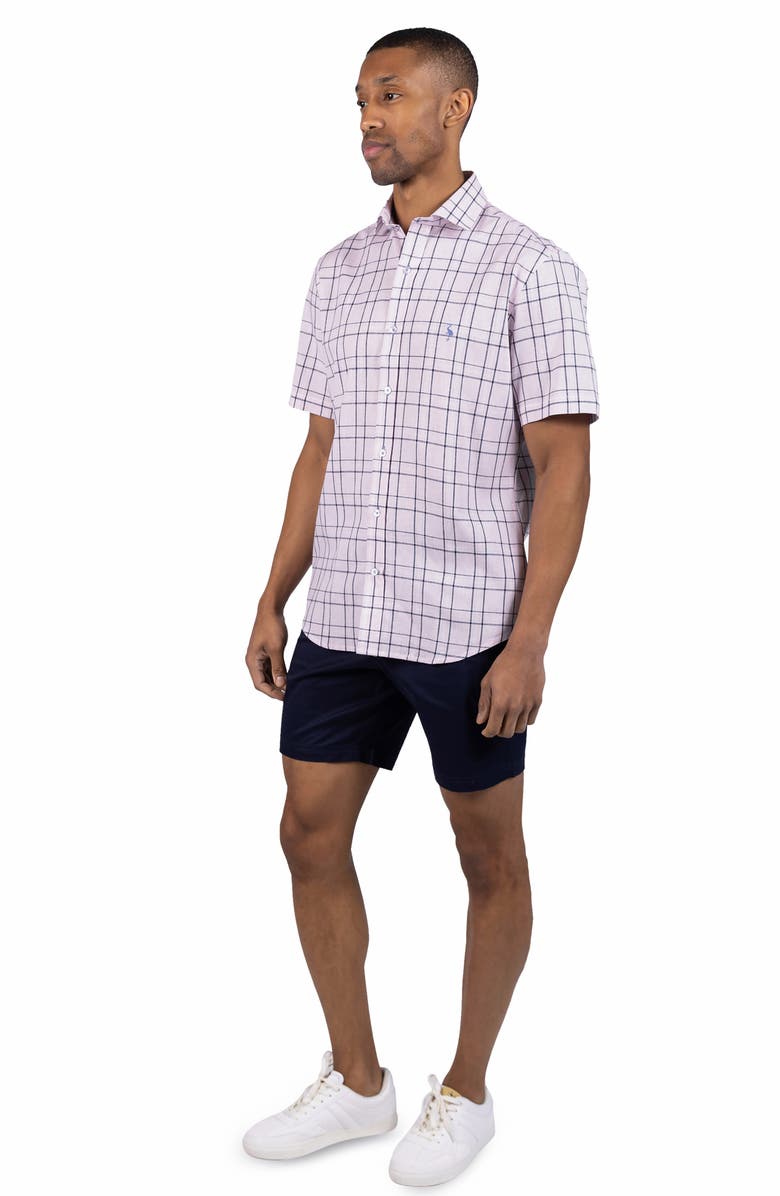 TailorByrd Large Check Yarn Dyed Short Sleeve Linen & Cotton Blend Button-Up Shirt, Alternate, color, Pink