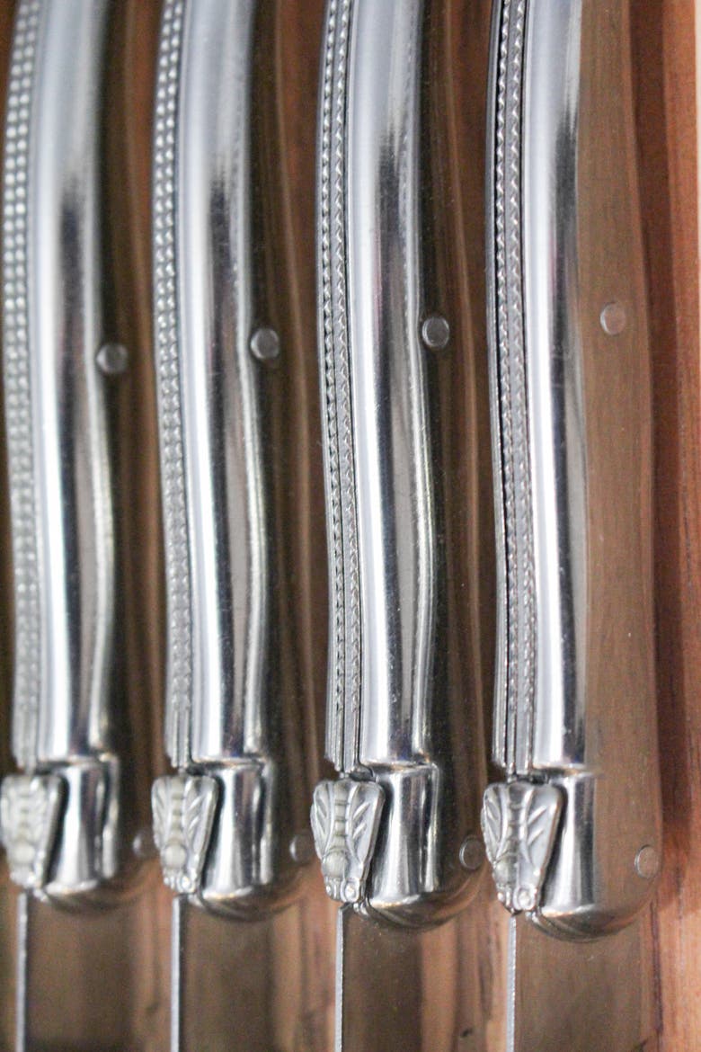 Platine 6 Piece Steak Knife Set in Wood Box with Acrylic Lid, Alternate, color, Platine Stainless Steel