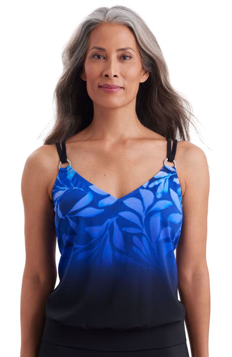 V-Neck Blouson Ring Tankini Swimsuit Top
