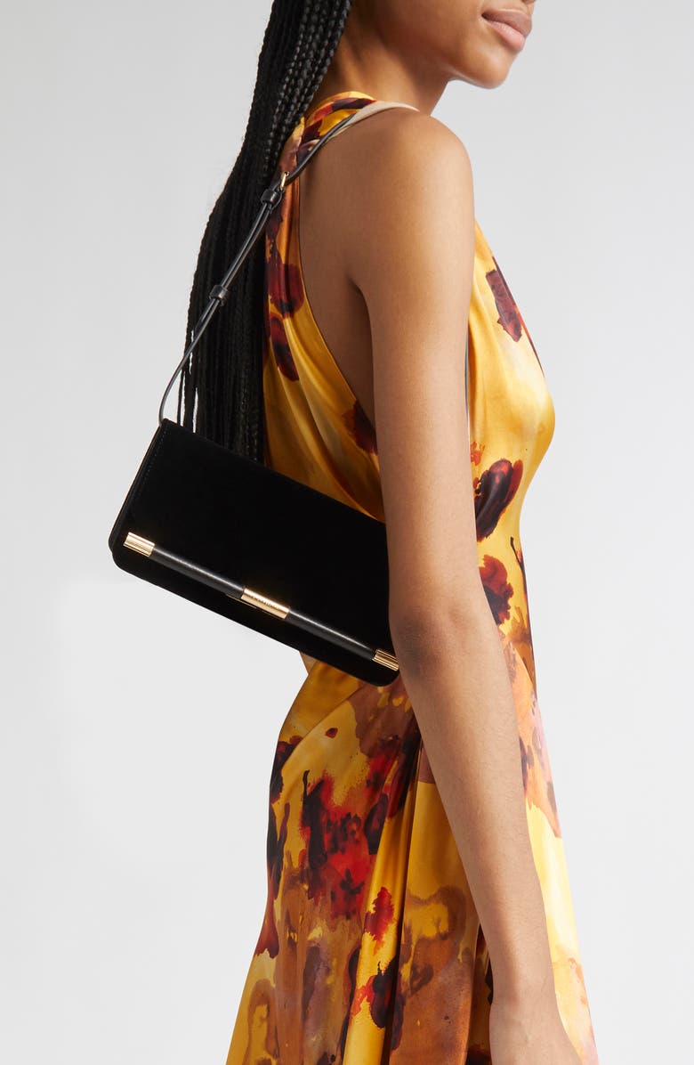 Victoria Beckham 202 Leather Clutch with Strap, Alternate, color, Black